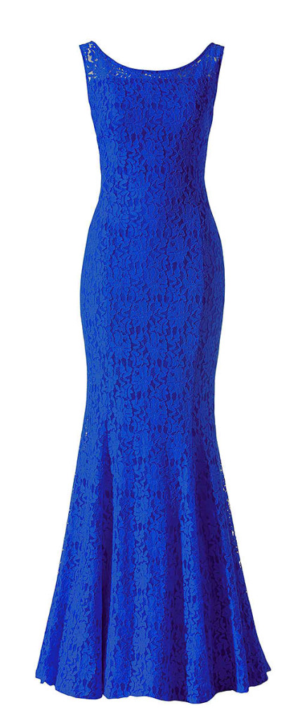 Schlichtes königsblaues (kornblumenblaues) Abendkleid Kollektion 2013 Minx, figurnahes Spitzenkleid Blaues Spitzenkleid lang, Abendkleid 2013 Minx Mode