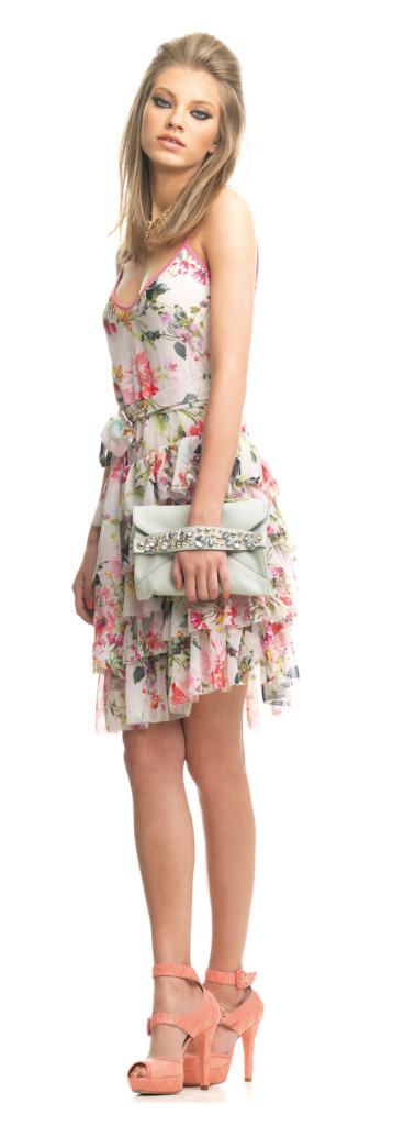 Fornarina Cocktailkleid im Blumendessin, Kollektion 2013 FORNARINA Kleid mit Rüschenrock