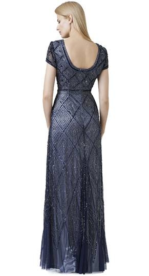 Silbernes Abendkleid mit tiefem Rückendekolleté. Adriana Papell SS 2014 Abendkleid silber, Adrianna Papell