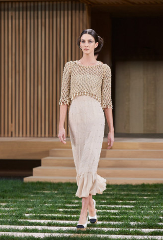 Chanel Abendkleider 2016, Karl Lagerfeld Abendkleid Beige, Chanel 2016