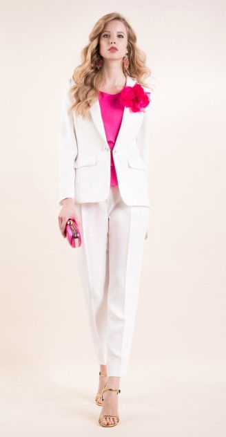 Crepe fabric jacket, silk georgette top - Luisa Spagnoli Abendanzug weiß - Luisa Spagnoli
